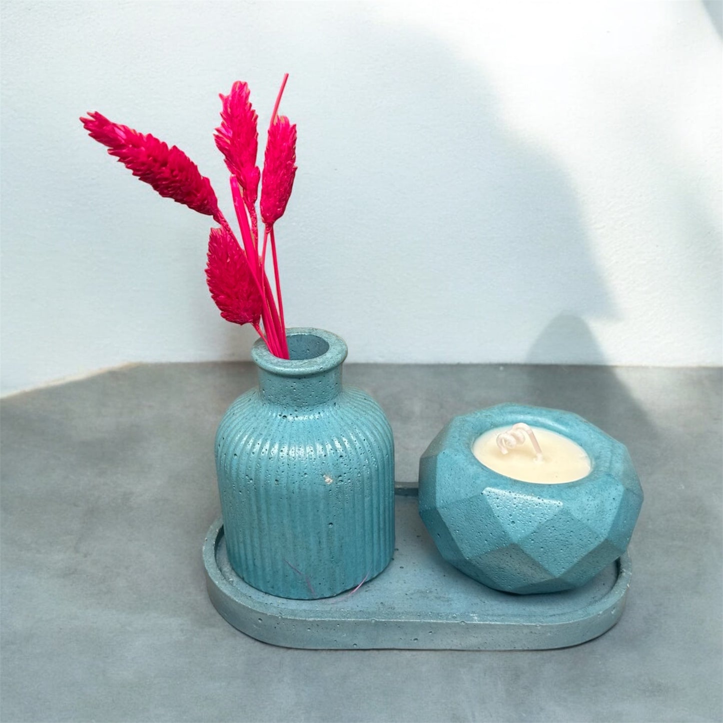 KIT101 BASE OVALADA / FLORERO MINI+ NATURALEZA MUERTA /VELA SOYA