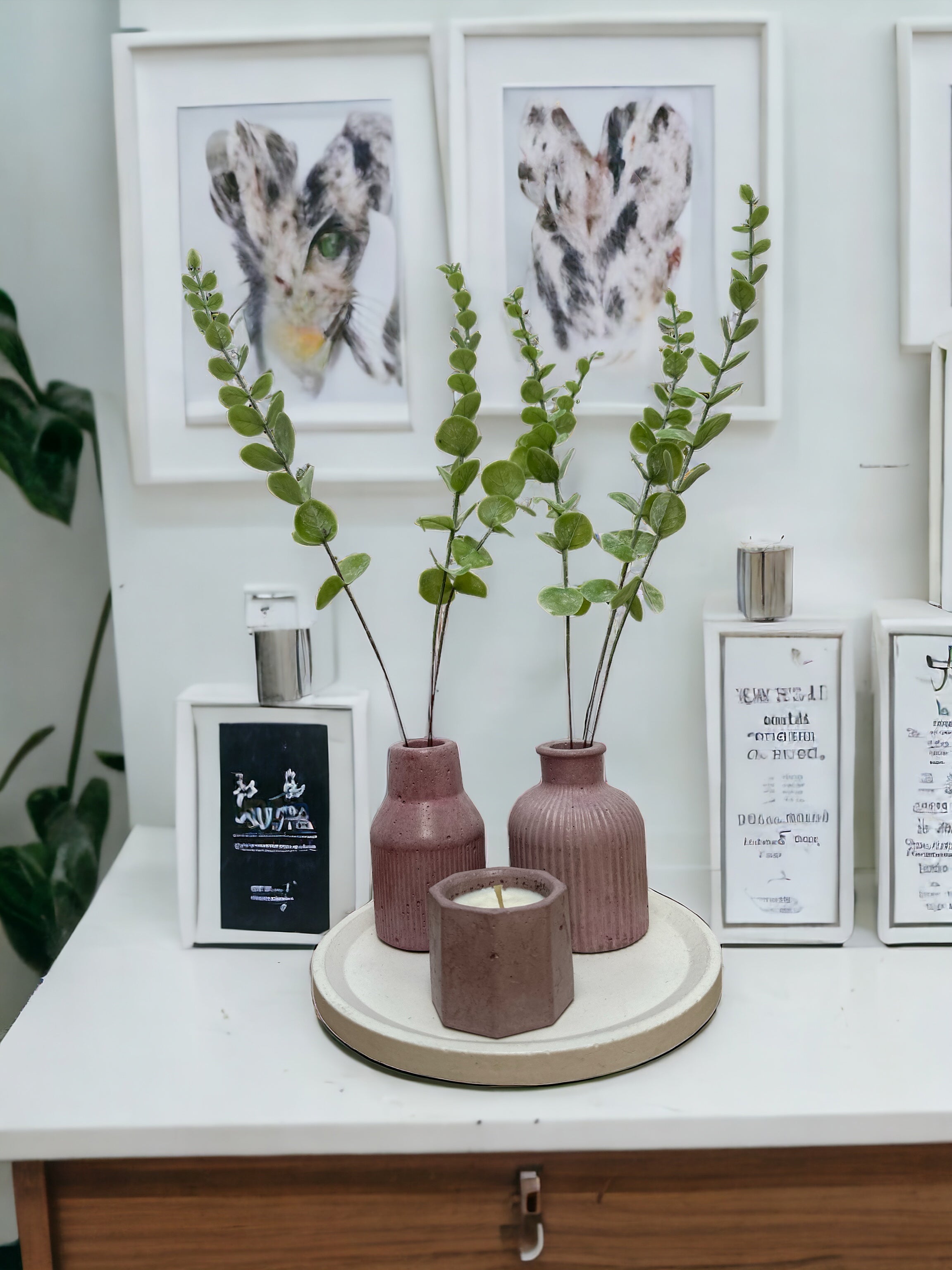 KIT003 BASE/FLOREROS BOTELLA/VELA DE SOYA  HEXAGONAL