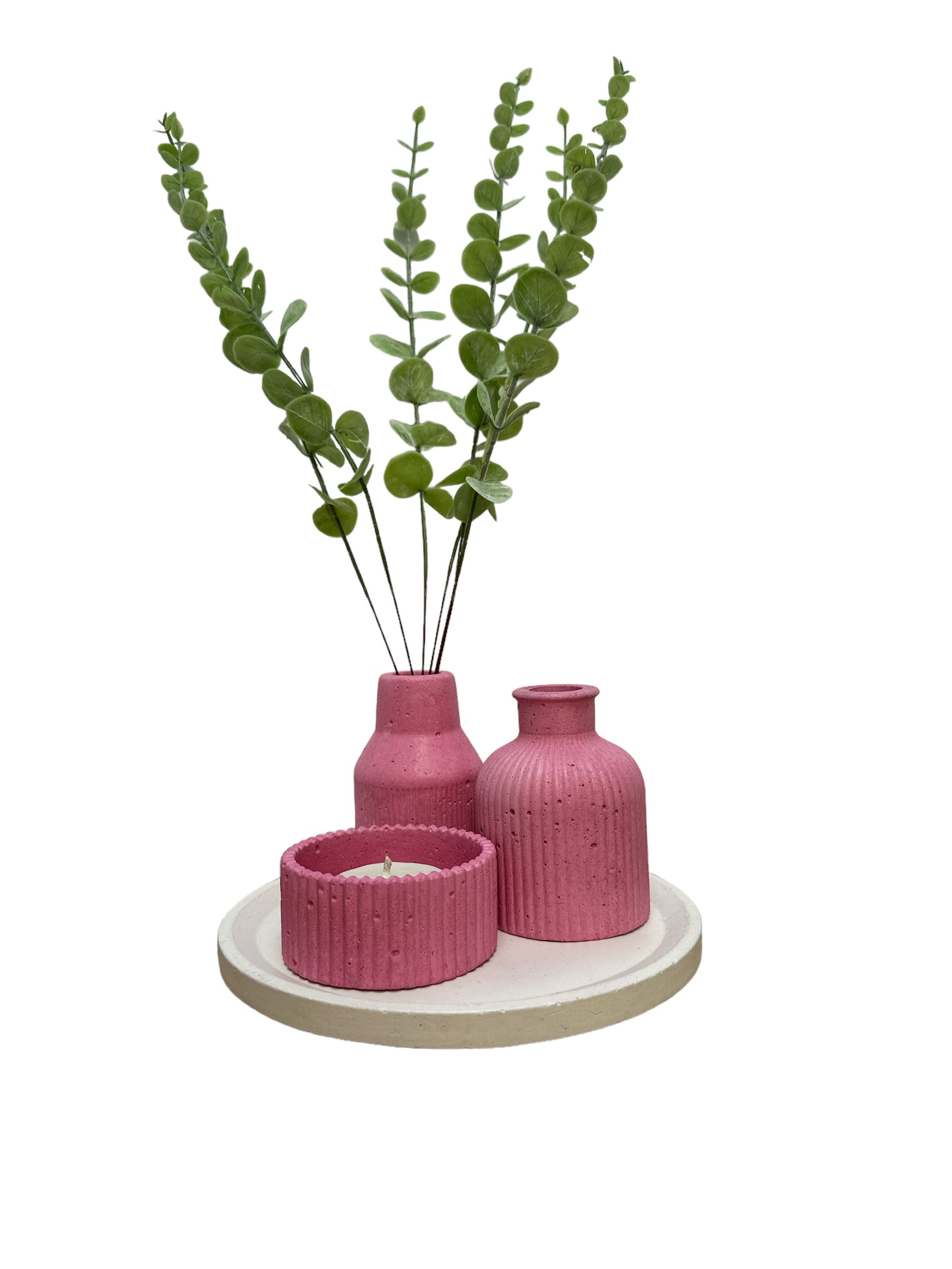 KIT004 BASE/FLOREROS BOTELLA/VELA DE SOYA RAYADA