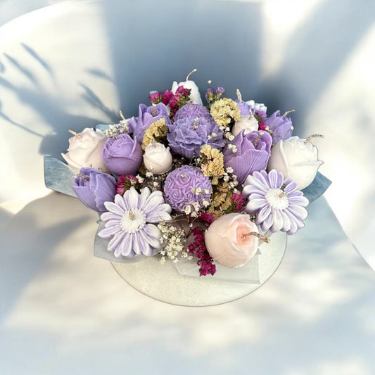 FLORES DE CERA +CONTENEDOR DE CONCRERTO